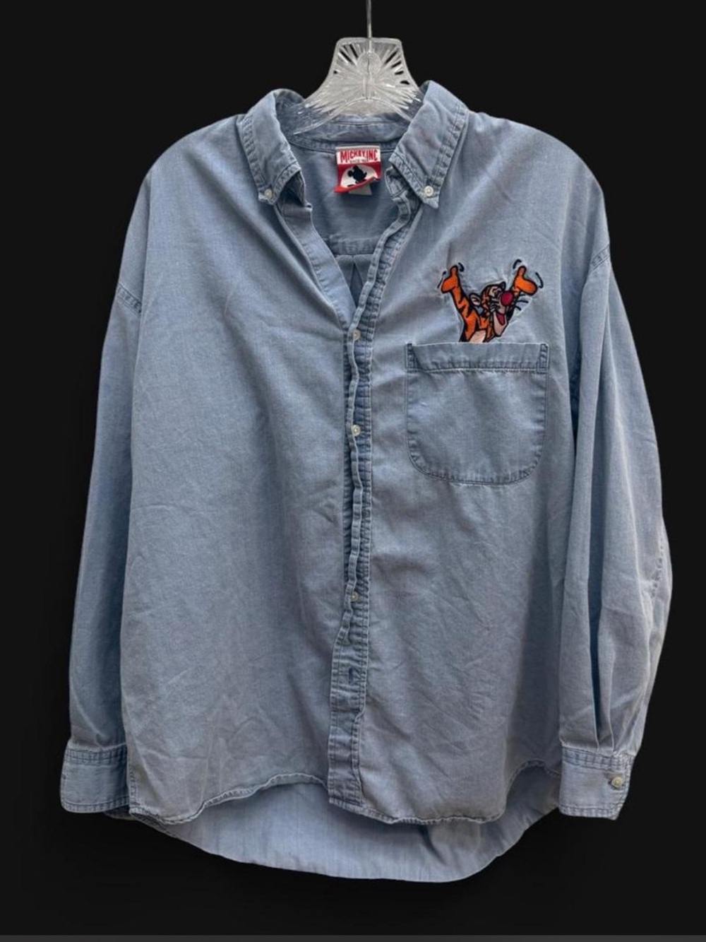 Vintage 90s Mickey Inc Walt Disney Parks Tigger Embroidered Denim Shirt S/M